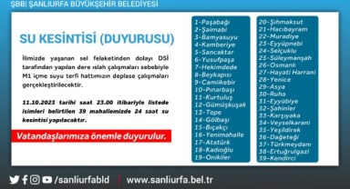 Şanlıurfa büyükşehir belediyesi'nden önemli duyuru, su kesintisi yapılacak